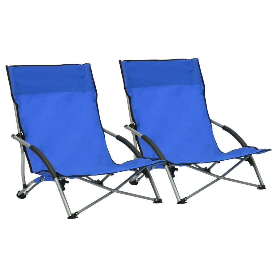 Folding Chairs 2 pcs Blue Fabric