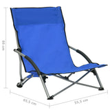 Folding Beach Chairs 2 pcs Blue Fabric - Low Angle
