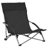 Folding Beach Chairs 2 pcs Black Fabric - Front View