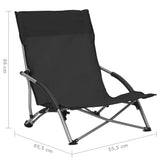 Folding Beach Chairs 2 pcs Black Fabric - Low Angle