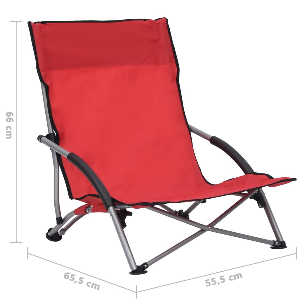 Folding Beach Chairs 2 pcs Red Fabric