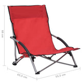 Folding Beach Chairs 2 pcs Red Fabric - Low Angle