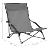 Folding Beach Chairs 2 pcs Grey Fabric - Low Angle