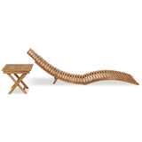 Folding Sun Lounger with Table Solid Teak Wood - Side View