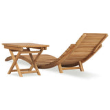 Folding Sun Lounger with Table Solid Teak Wood - Top-Down View