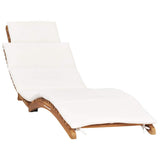 Folding Sun Lounger with Cream White Cushion Solid Teak Wood