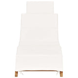 Folding Sun Lounger with Cream White Cushion Solid Teak Wood - Front View