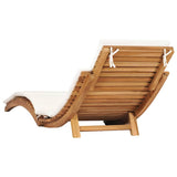 Folding Sun Lounger with Cream White Cushion Solid Teak Wood - Top-Down View
