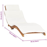 Folding Sun Lounger with Cream White Cushion Solid Teak Wood - Close-Up Angle