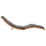 Folding Sun Lounger with Dark Grey Cushion Solid Teak Wood - Side View