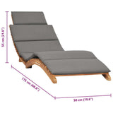 Folding Sun Lounger with Dark Grey Cushion Solid Teak Wood - Close-Up Angle