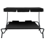 Outdoor Lounge Bed with Canopy and Pillows Black - Front View