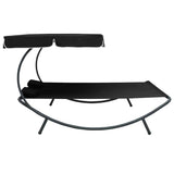 Outdoor Lounge Bed with Canopy and Pillows Black - Side View