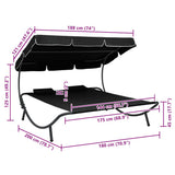 Outdoor Lounge Bed with Canopy and Pillows Black