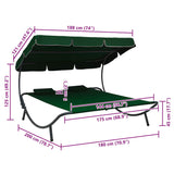 Outdoor Lounge Bed with Canopy and Pillows Green - Close-Up Angle