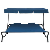 Outdoor Lounge Bed with Canopy and Pillows Blue - Front View