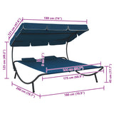 Outdoor Lounge Bed with Canopy and Pillows Blue