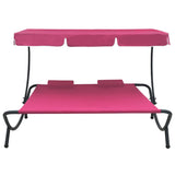 Outdoor Lounge Bed with Canopy and Pillows Pink - Front View