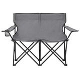 2-Seater Foldable Camping Chair Steel and Fabric Grey - Front View