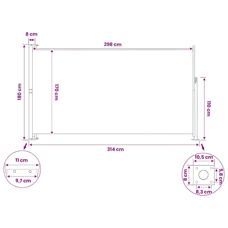 Patio Retractable Side Awning 180x314cm Black