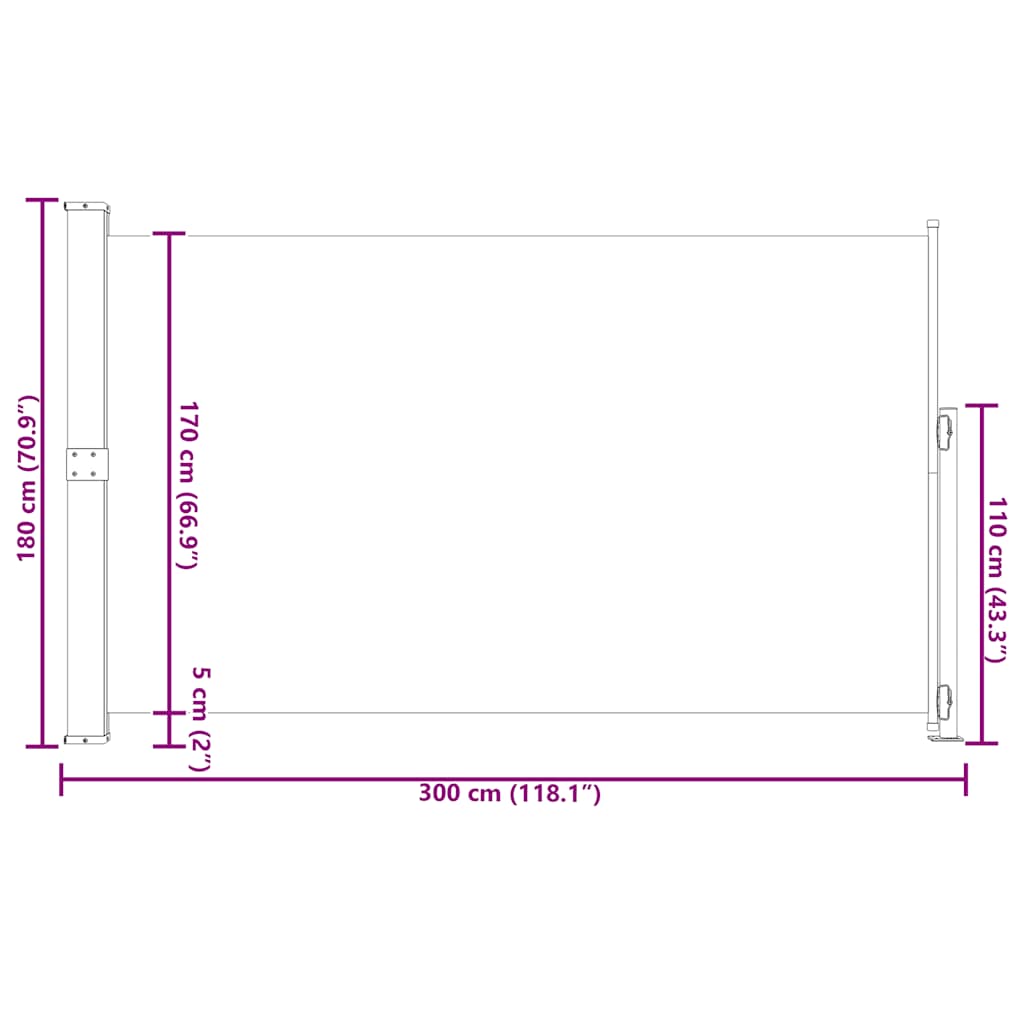 Patio Retractable Side Awning 180x300cm Grey