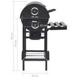 Barrel Grill with Wheels and Shelves Black Steel 115x85x95 cm - Extra Image