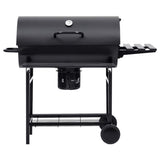 Barrel Grill with Wheels and Shelves Black Steel 115x85x95 cm - Side View