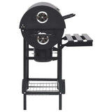 Barrel Grill with Wheels and Shelves Black Steel 115x85x95 cm - Top-Down View