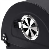Barrel Grill with Wheels and Shelves Black Steel 115x85x95 cm - Rear View