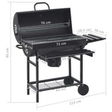 Barrel Grill with Wheels and Shelves Black Steel 115x85x95 cm - Extra Image