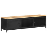 TV Cabinet 130x30x37 cm Solid Rough Mango Wood - Low Angle
