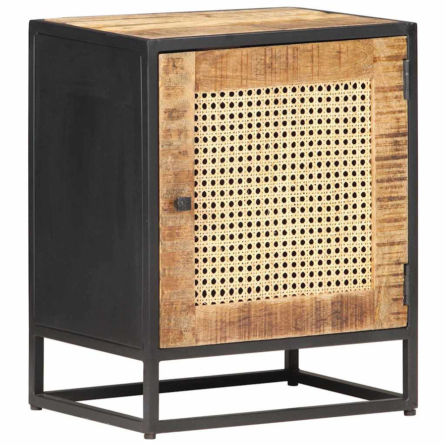 Bedside Cabinet 40x30x50 cm Rough Mango Wood and Natural Cane