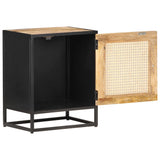 Bedside Cabinet 40x30x50 cm Rough Mango Wood and Natural Cane - Front View