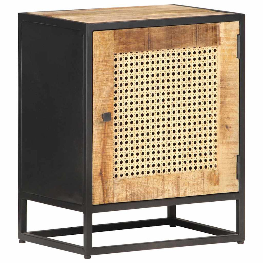Bedside Cabinet 40x30x50 cm Rough Mango Wood and Natural Cane