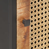 Bedside Cabinet 40x30x50 cm Rough Mango Wood and Natural Cane - Close-Up Angle