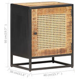 Bedside Cabinet 40x30x50 cm Rough Mango Wood and Natural Cane - Low Angle