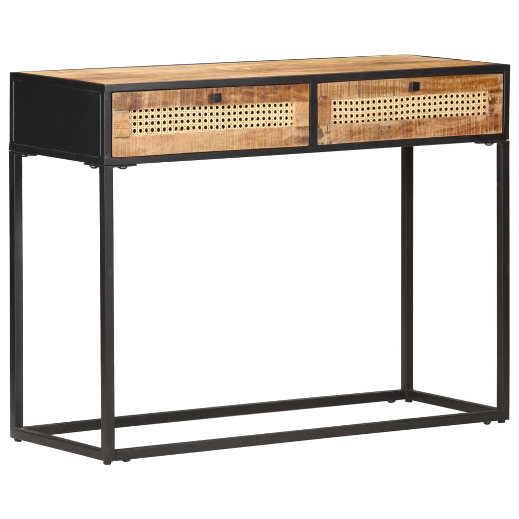 Console Table 100x35x75 cm Rough Mango Wood and Natural Cane