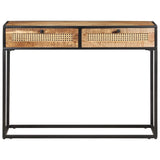 Console Table 100x35x75 cm Rough Mango Wood and Natural Cane - Side View