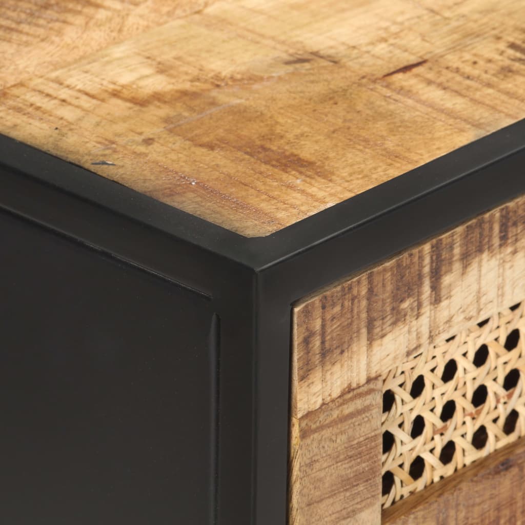Console Table 100x35x75 cm Rough Mango Wood and Natural Cane