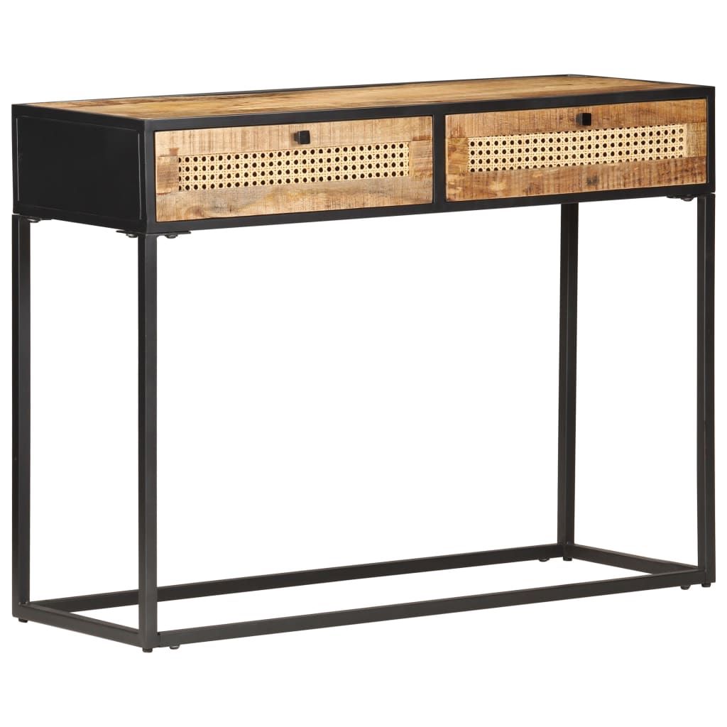 Console Table 100x35x75 cm Rough Mango Wood and Natural Cane