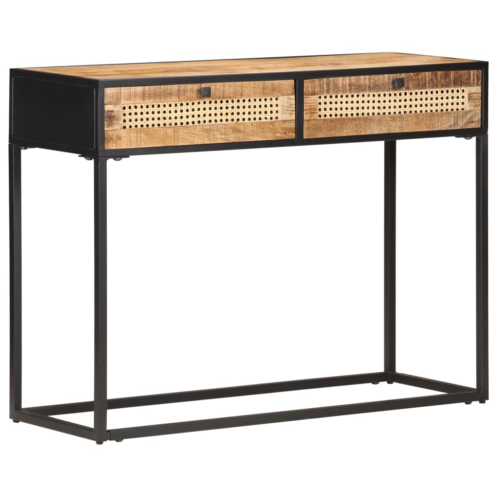 Console Table 100x35x75 cm Rough Mango Wood and Natural Cane