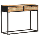Console Table 100x35x75 cm Rough Mango Wood and Natural Cane
