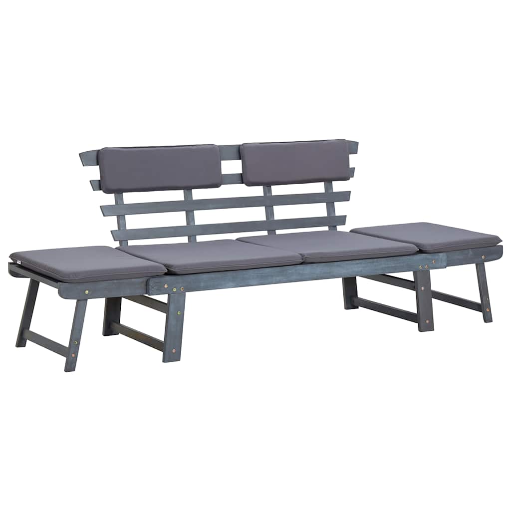 Garden Bench with Cushions 2-in-1 190 cm Grey Solid Acacia Wood
