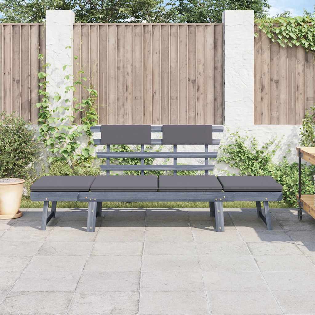 Garden Bench with Cushions 2-in-1 190 cm Grey Solid Acacia Wood