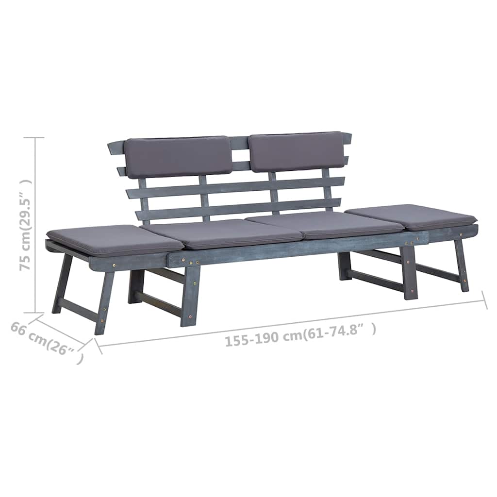 Garden Bench with Cushions 2-in-1 190 cm Grey Solid Acacia Wood