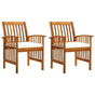 Garden Dining Chairs 2 pcs with Cushions Solid Acacia Wood