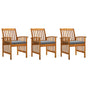 Garden Dining Chairs 3 pcs with Cushions Solid Acacia Wood