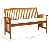 Garden Bench with Cushion 147 cm Solid Acacia Wood - Low Angle