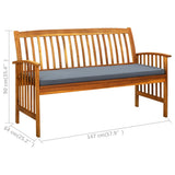 Garden Bench with Cushion 147 cm Solid Acacia Wood - Low Angle