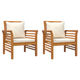 Sofa Chairs with Cream White Cushions 2 pcs Solid Wood Acacia - Front View